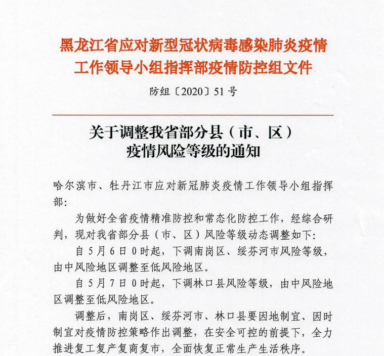 黑龙江省加强疫情防控措施，坚决打赢疫情防控阻击战战役通告